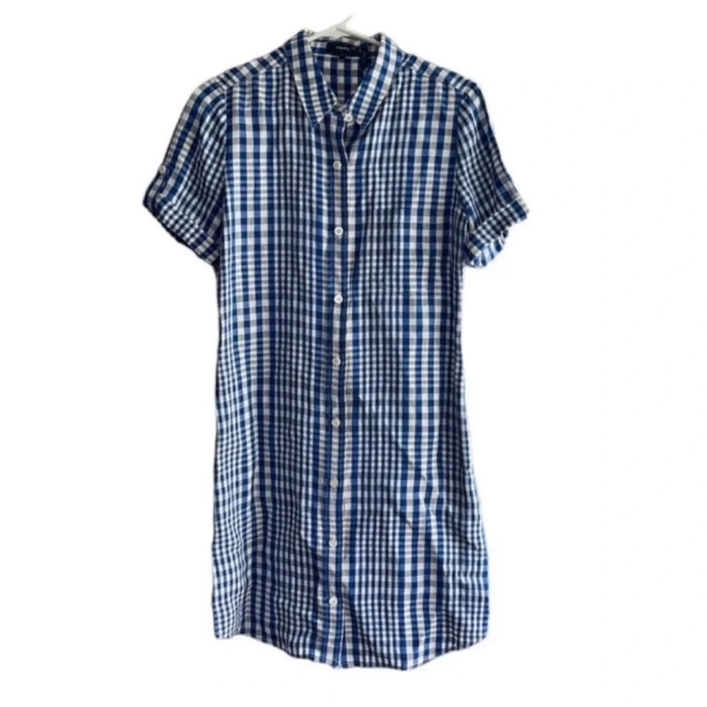 THEORY Mayvine Dillon Plaid Linen-Blend Mini Shirt Dress Size 6 - Picture 7 of 13